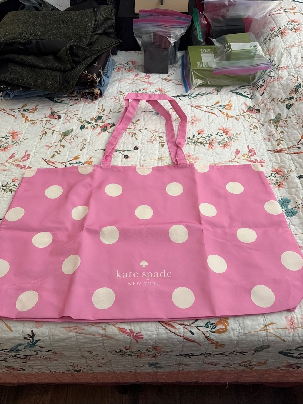 kate spade Pink Tote with Cream Polka Dots